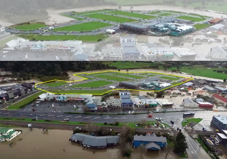 Flooding surrounding Kumeu Town Centre top of image 2021 Flood Assessments Modelling Cato Bolam - Flood Assessments & Modelling